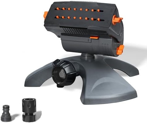 Diivoo Mini Turbo Oszillierender Rasensprenger 16 Düsen, Gartensprinkler mit Schnellanschluss und Großer Basis, Wassersprinkler Einstellbare Breite, Reichweite und Durchflussrate, Grau