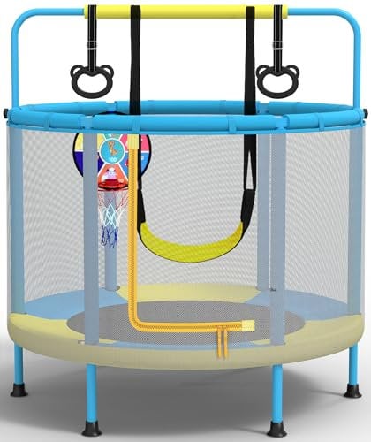 PILIN Children's Trampoline, 4-In-1 Multifunctional Toddler Trampoline, Includes Swings, Bars, Hoops, Basketball Hoops/Dartboards, Load Capacity 50 Kg, Indoor and Outdoor Use
