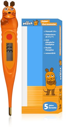 DieMaus Digitales Kinder-Fieberthermometer mit 3D-Design, flexibler Spitze, 10s Messzeit, Goldspitze