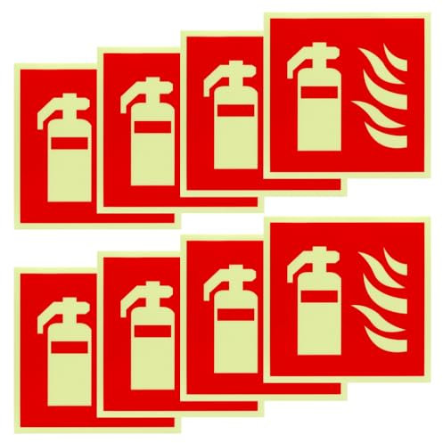 Aoyswuz 8 Stück Aufkleber Feuerlöscher 15 * 15 cm Nachleuchtend Brandschutzschild, PVC ISO 7010 Feuerlöscher Schild für Haus Büro Baustelle und Auto