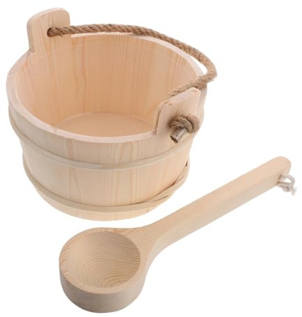 Cabilock Holzsaunaeimer Mit Schöpfkelle Wassereimer Für Dampfsauna Fußbad-einweichwanne Aus Holz Sauna-raumzubehör-Set Mit Holzlöffel Und Becken