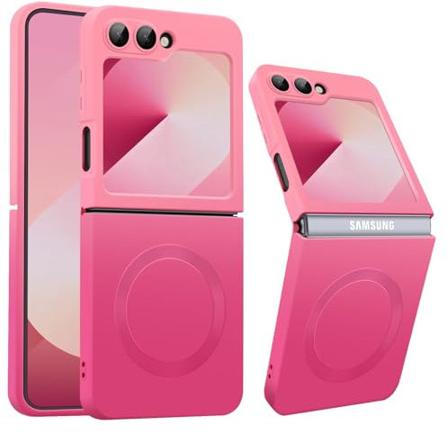Custodia magnetica per Samsung Galaxy Z Flip 6 con Mag-Safe, pellicola protettiva per fotocamera integrata, Galaxy Z Flip 6, anti-impronte digitali, colore sfumato, morbido silicone Z Flip 6 (rosa