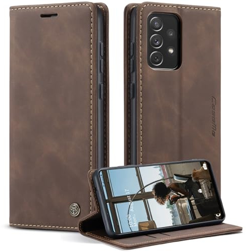 WJXEXRS Handyhülle für Samsung Galaxy A72 4G/5G Hülle, Premium Klapphülle Leder Schutzhülle Klappbar mit Kartenfach Ständer Magnet Handytasche Standfunktion Flip Case Lederhülle Galaxy A72 5G -Kaffee