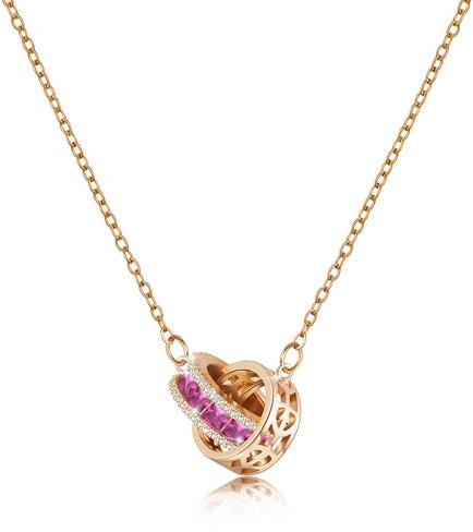 Linawe Collana con ciondolo con pietre preziose rosa da donna in oro rosa, collana con pendente in acciaio inossidabile, catena di gioielli alla moda in rame con pietra portafortuna in cristallo