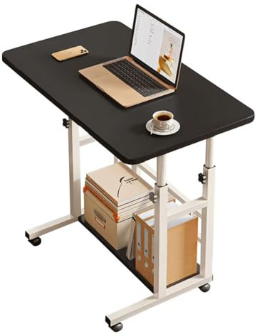 TechDealsUK Verstellbarer Betttisch - 60x40 Tischplatte - Schwarz mit Rollen, Höhenverstellbar 60-90 cm