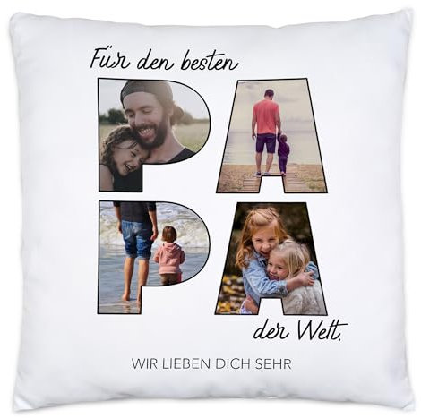 Kiddle-Design Papa Kissen Personalisiert mit Foto Geschenk Geburtstag, Vatertagsgeschenk Fotokissen mit eigenem Bild, Vatertagskissen Bester Papa - Kissen inkl. Füllung 40x40cm
