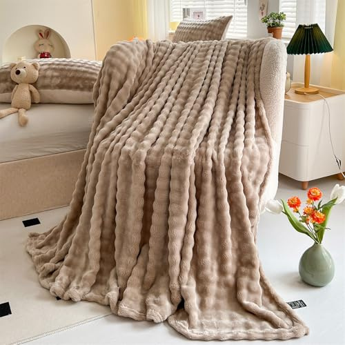 LINGKY Kuscheldecke Milchsamt Flauschig Decke - 100x160cm Bubble Decke Sofadecke Couchdecke für Wohnzimmer Deko Tagesdecke Blanket, Weiche Wohndecke Flauschige Decke als Wohn- & Kuscheldecken