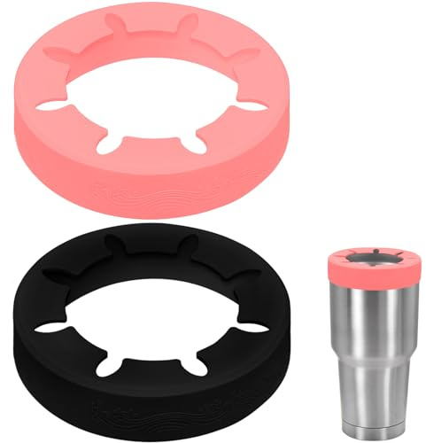 XccMe Silicone Ring for 30 oz stainless Steel Tumbler,Reusable Silicone Lid for Stainless Steel Iced Coffee Tumbler,for 30oz YETI,RTIC,BJPKPK,for Cup Mouth Diameter 3.9-4 inch (Black+Pink, 2 Pack)