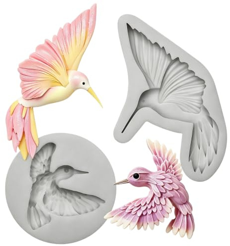 Bexal Kolibri-Silikonformen, 2 Stück, Grau | Erhältlich in zwei Größen und Formen, BPA-frei, geeignet für Tortendekoration, Harz, Ton, Gips und Bastelprojekte