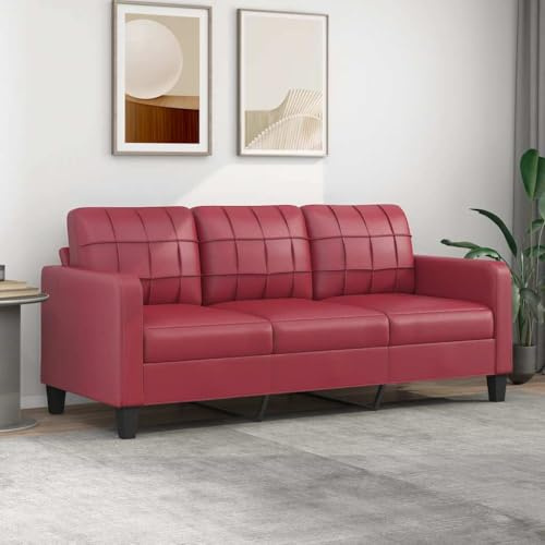 ACAGALA 3-Sitzer Sofa mit Kissen, Sofa mit Armlehnen, Sofagarnitur Kunstleder, Loungesofa, Modernes Couch für Wohnzimmer Schlafzimmer Heimkino Gästezimmer | 180 cm | Weinrot