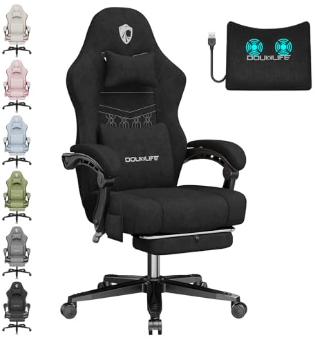 Douxlife Sedia Gaming Ergonomica in Tessuto con Poggiapiedi
