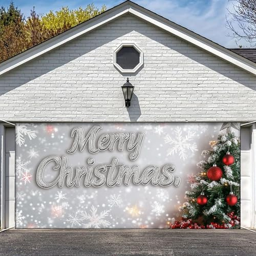 Cadre de Porte de Garage de Noël Bannière de Porte de Garage de Noël Décoration de Porte de Garage de Noël Partenaire de Garage de Vacances Cadre de Noël Partenaire de Flocon de Neige (D, One Size)