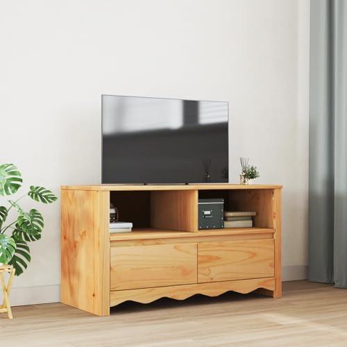 IBUQDDV TV-Schrank DRAMMEN 99x43x55 cm aus massiver Eiche mit Zwei Schubladen, modernes TV-Rack für Fernseher und Konsolen, Kabelmanagement, langlebiges Massivholz, stilvolles Design