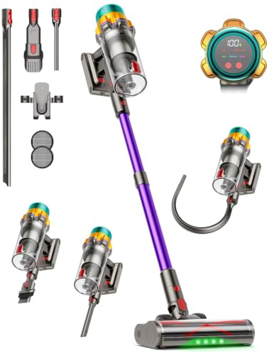 Akku Staubsauger 55000Pa/650W/70Min, staubsauger kabellos mit Display, 2L Staubbehälter, Anti-Tangle-Bürste, Selbststehend, 8-Schicht-Filter, Flexible Fugendüse, für Hartböden/Teppiche/Auto/Tierhaare