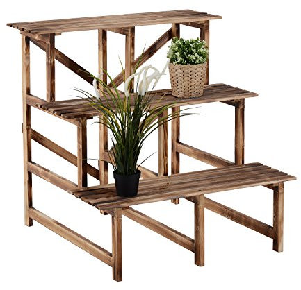Outsunny Fioriera Portavasi a 3 Gradini in Legno di Abete in Grado di Supportare Fino a 80kg di Carico per Giardini, Terrazzi, Balconi e Appartamenti 80x80x78cm