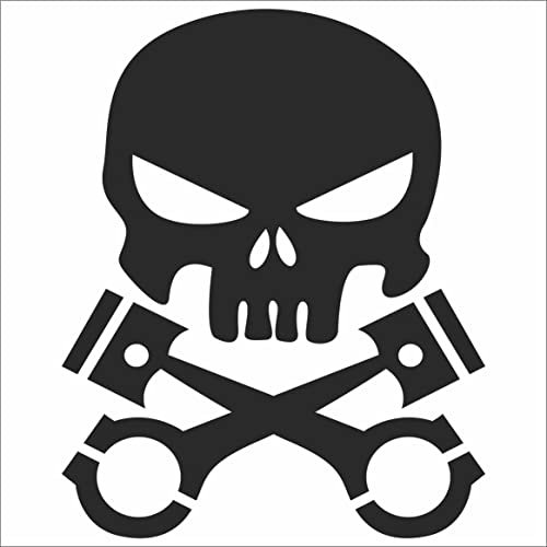 JINTORA - Autoaufkleber Tuning - Auto Aufkleber - Kolben Skull Schädel - 123x99 mm - Auto Sticker Bus Fenster Heckscheibe Camper wetterfest Outdoor Sticker Auto Deko LKW Tuning - schwarz