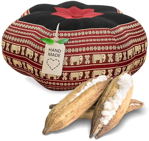 livasia Meditationskissen Stern groß - Ø 40x20cm - Yogakissen mit Kapok, Pouf, Bodenkissen sternförmig Yoga Zen Meditation, Zafukissen Garten Balkon, Sitzkissen handgefertigt (Rot/Elefanten)