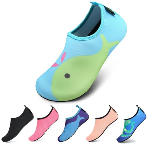 Niño Barefoot Swim Water Skin Shoes Calcetines Aqua para Piscina de Natación en la Playa Niños Niñas,Delfín Verde,30/31