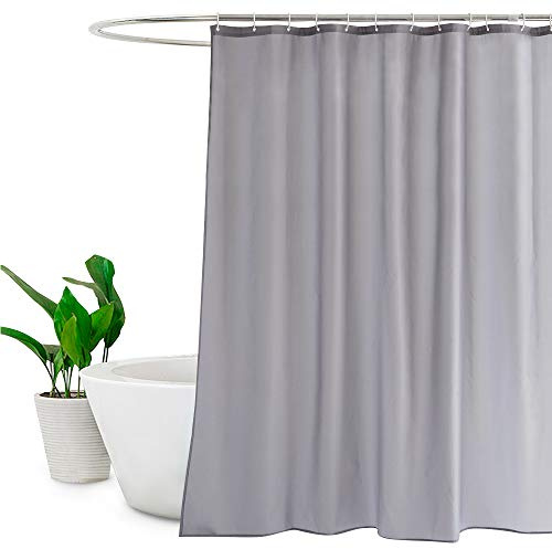 EurCross Grey Shower Curtain 180 x 200cm drop with 12 Plastic Hooks | 100% Polyester Shower Curtain for Bathroom, Machine Washable,Waterproof Coating,Mildew Resistant,Weighted Line,72''W x 78''L