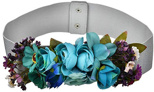 Ulalaza Cinturón Nupcial de Boda Cinturón de Flores elástico ensanchado Cinturón de Flores Artificiales para Mujeres