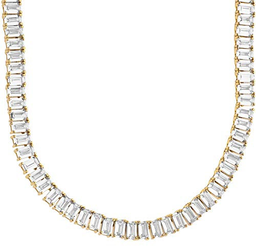 Premium Bling Sterling 925er Silber Baguette CZ Tennis Kette 5mm gold 40cm