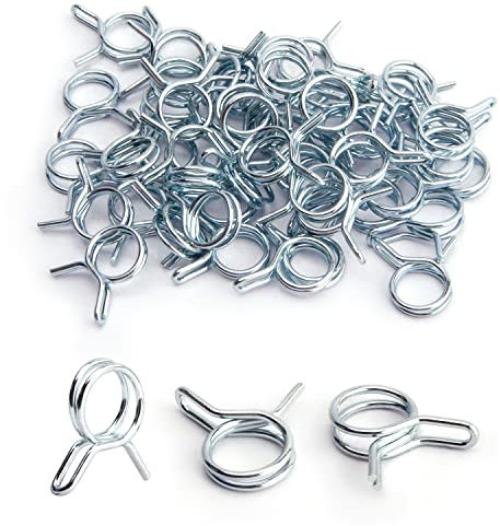 MroMax 50Pcs Double Wire Spring Hose Clamp 8mm Motorcycle ATV Fuel Line Silicone Hose Tube Spring Clips Zinc Plated Silver Tone