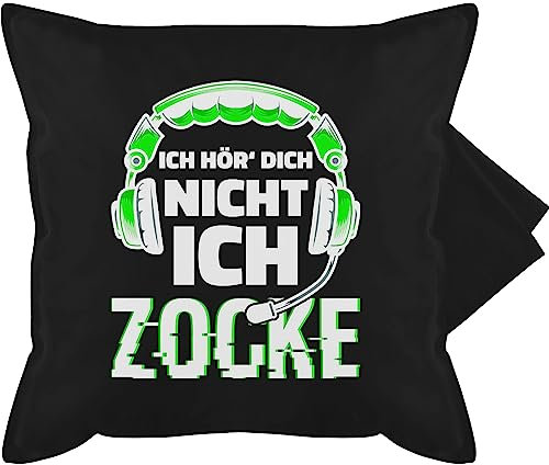 Shirtracer Kissenbezug - Deko Kissen Hobby - Ich hör Dich Nicht ich zocke Headset Glitch Weiß Grün - 50 x 50 cm - Schwarz - zockerkissen zock kissenbezüge gamerkissen Gamer bezug Geschenk für zocker