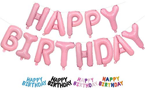 DIWULI Happy Birthday Banner Palloncino Rosa Festa