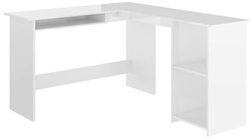 vidaXL Eckschreibtisch in L-Form Computertisch Schreibtisch Bürotisch PC Tisch Winkelschreibtisch Arbeitstisch Hochglanz-Weiß 120x140x75cm Holzwerkstoff