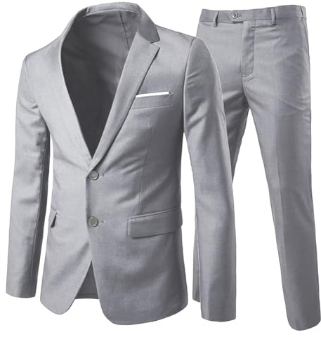 Allthemen Mens 2 Piece Suit 2 Button Business Blazer Trouser Light Grey M