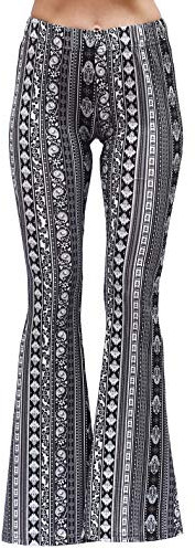 Daisy Del Sol Hohe Taille, bequem, Stretch, Boho, 70er-Jahre-Blockenunterteil, passend für ausgestellte Lounge-Yogahosen, Schwarz/Weiß Hamsa, M
