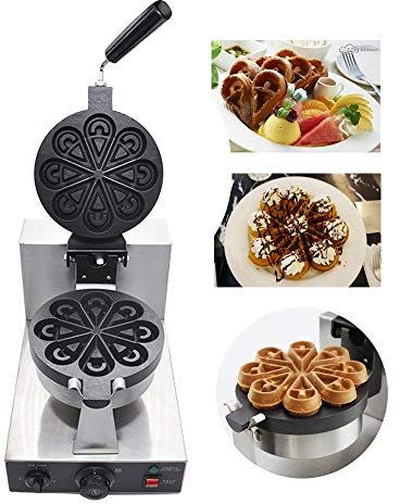 hzexun Commercial Waffle Maker 1200W Electric Rotated Muffin Machine Nonstick Flower Shape Stainless Steel Temperature and Time Control 220V Suitable for Restaurant Snack Bar Family