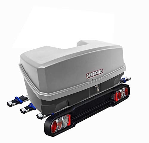 Ménabo Race 3 Kupplungsträger Fahrradträger 3Räder klappbar QuickStop + Nekkar Gepäckbox Silber