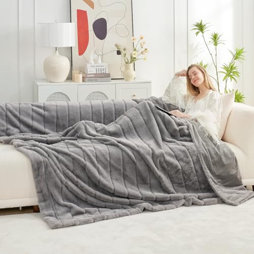Cozy Bliss Couverture en Fausse Fourrure, pelucheuse, Douillette, Douce et épaisse, pour canapé, lit, Salon, Chambre à Coucher, 152 x 203 cm, Gris