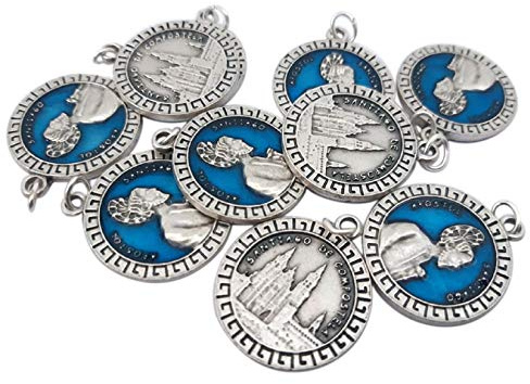 Médaille de l'Apôtre Santiago et Cathédrale de Saint Jacques de Compostelle. 10 Médailles souvenir Pèlerinage. Charms plaqué argent h 2,4 cm