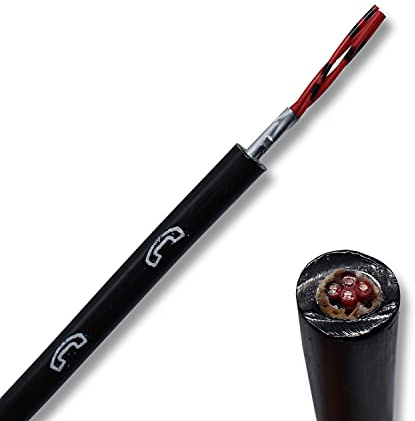 Câble de télécommunication A-2Y(L)2Y - 2 x 2 x 0,8 mm - Câble de terre pour interphone extérieur - Couleur : noir - Choix par incréments de 1 m - Plusieurs longueurs de 5 à 150 m