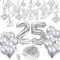 DPKOW Silberhochzeit Deko, 25. Hochzeitstag Luftballons Folienballons Konfetti, 25. Hochzeitstag Wimpelkette Banner, Silberhochzeit Spiral Girlanden Hängedeko für Silberpaar 25. Hochzeitstag Deko