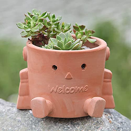 NICETOW Pots de jardinière Succulents Ronds en Terre Cuite, Pots de Fleurs décoratifs en Forme d'animal, Pot d'argile extérieur d'intérieur pour Plante, Petits Pots de Plante de Visage de Bureau pou