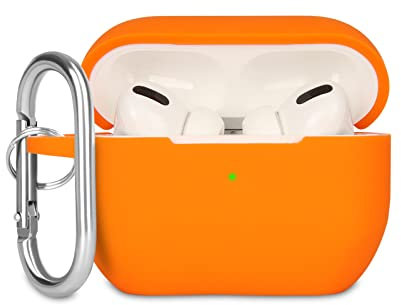 KOKOKA Silikon Hülle Kompatibel mit AirPods Pro Schutzhülle, Stoßfeste Weiche Dünne Case für Airpods Pro 2019 Case Mit Karabiner, Front-LED Sichtbar, Orange
