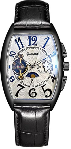 rorios Herren Uhren Mechanische Automatikuhr Skelett Mondphase Zifferblatt Militär Armbanduhr mit Lederband