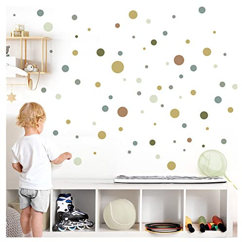 Little Deco 120 Stück Set Wandsticker Punkte für Kinderzimmer Wandtattoo für Babyzimmer Kreise Mint grün braun Wandaufkleber Dots Pastell Deko DL895-2