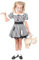 Gruseliges Puppenkostüm für Mädchen, Größe M, schwarz-weiß kariertes Kleid mit ausgefranstem Saum und Flicken, gruseliges Halloween-Kostüm für gebrochene Ragdoll-Puppen