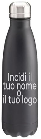 Brandprint Borraccia Termica da 500 mL in Acciaio Inox con Isolamento Sottovuoto e Tappo di Sicurezza - Incisione Laser - Personalizzabile col Proprio Nome, Immagine, Idea Regalo. Colore: Nero