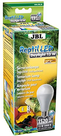 JBL Reptil LED Daylight, LED-Tageslichtlampe mit Vollspektrum für Terrarien und Pflanzen, 13 W, Ohne UV, E27-Fassung, 5000 K Farbtemperatur
