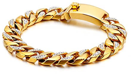 Gold Armband Herren, Armband Männer Diamantarmband Im Hip-Hop-Stil Armband Männer Edelstahl Schmuck Herren Ü30 Geschenke Männer