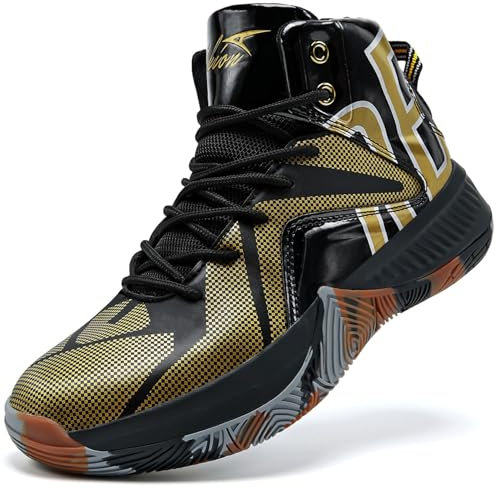 ASHION Herren Basketballschuhe High-Top Sportschuhe Tennis Schuhe Herren Gym Sneaker Hallenschuhe,Schwarzes Gold,41 EU