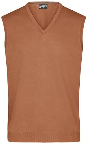 James & Nicholson Herren V-Pullunder - Klassisch geschnittener Pullunder aus hochwertiger Baumwolle | Farbe: camel | Grösse: M