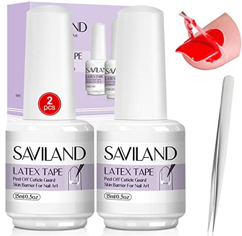 Saviland Liquid Latex For Nails, 2Pcs Liquid Latex Peel Off Nail Polish Cuticle Skin Barrier, Gel Polish Nail Protector Nail Art Tools for Nail Salon Home DIY