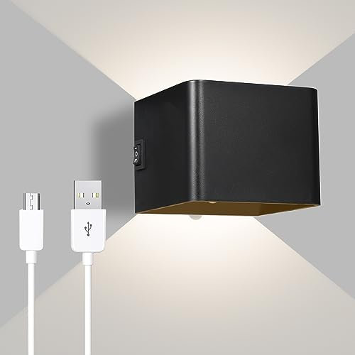 Neoglint Applique Senza Fili da 5W con Sensore, Luce Bianca Calda 3000K per Applique da Parete Interno, Lampada Applique a Batteria da 2000mAh,Applique Cubo a LED per Corridoio, Parete, Soggiorno