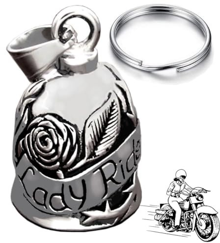 CUSTOMprivé Lady Rider Motorradglocke mit Rose. Glücksbringer Biker Triker. Lieferung mit Samtbeutel. Guardian Bell Glocke Lucky Charm Motorrad